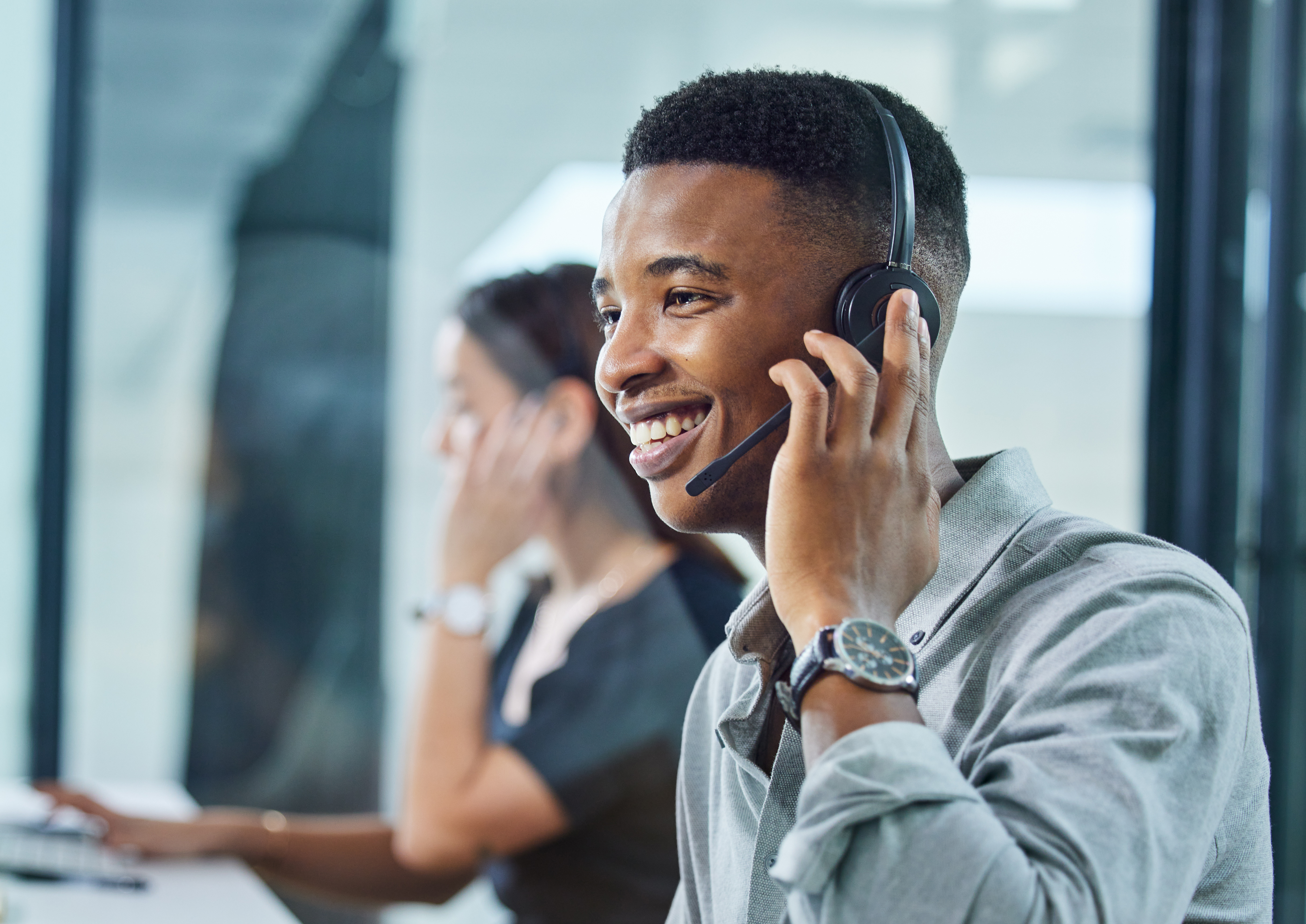Call Centre Worker On Headset