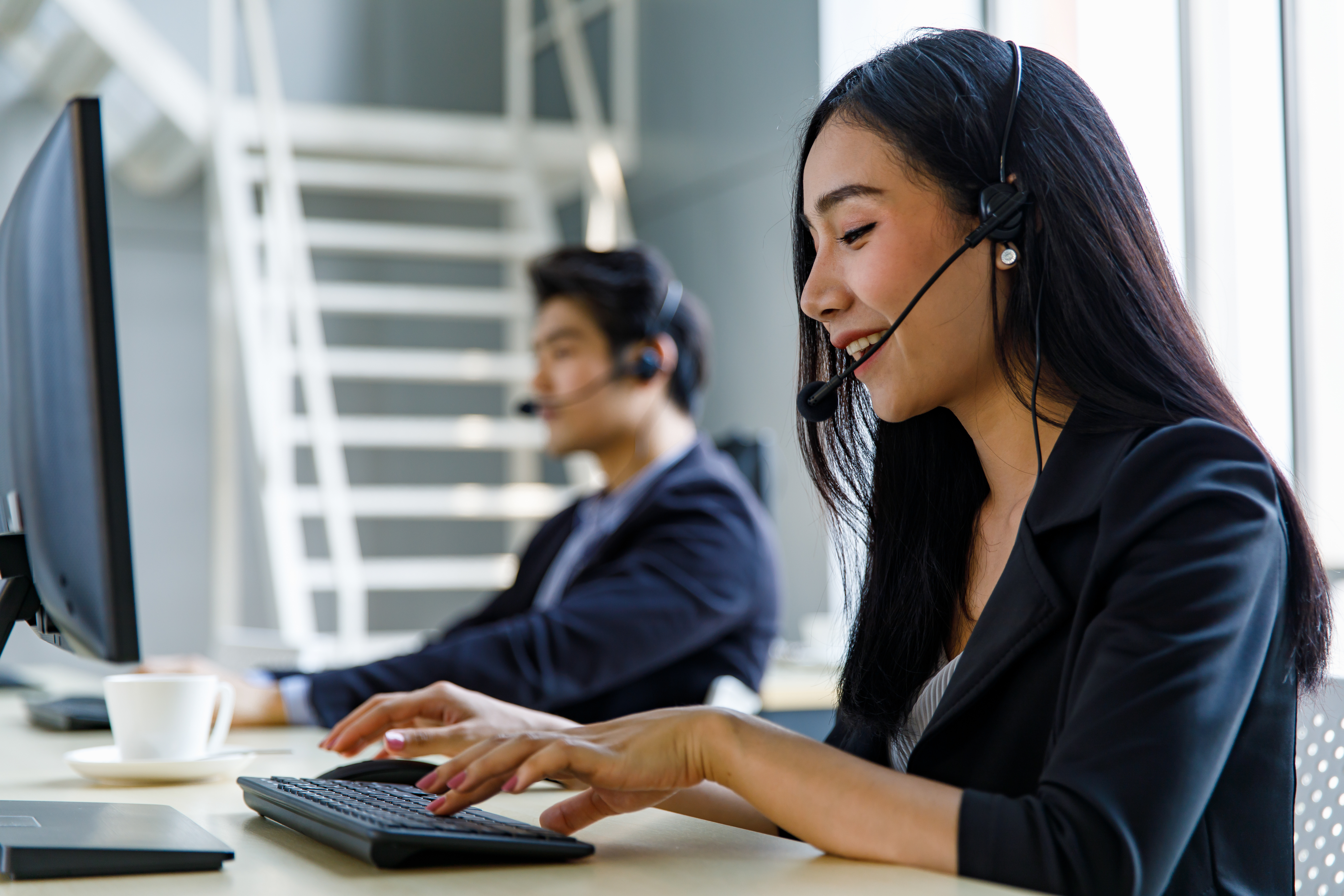 Contact Centre Woman Smiling On Headset