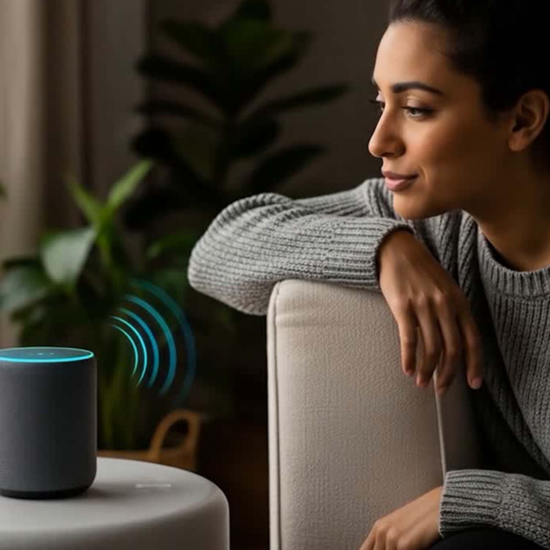 Woman with her Alexa device