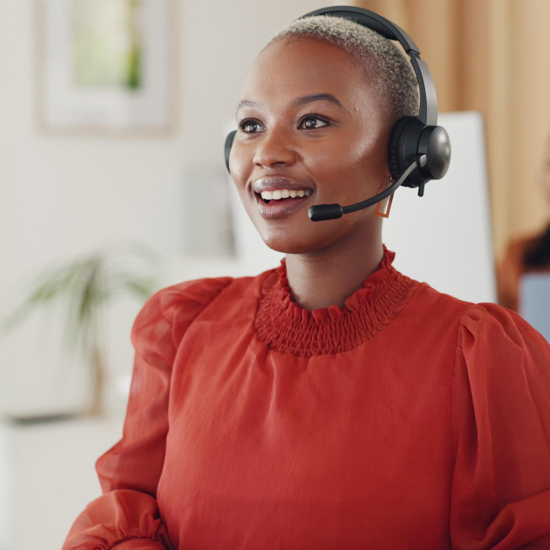 Woman customer service rep on headset
