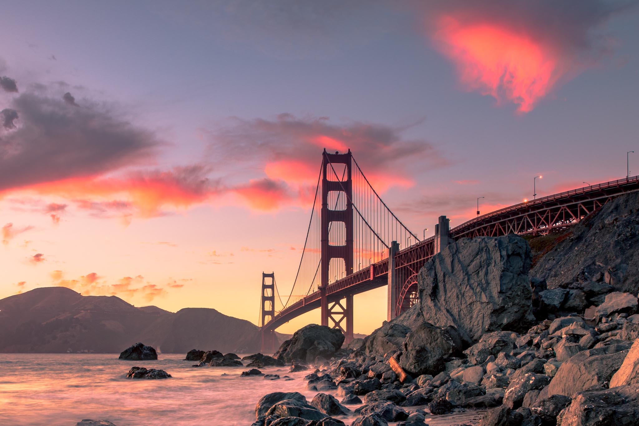 Nice scenery picture with sunset in background over a bridge