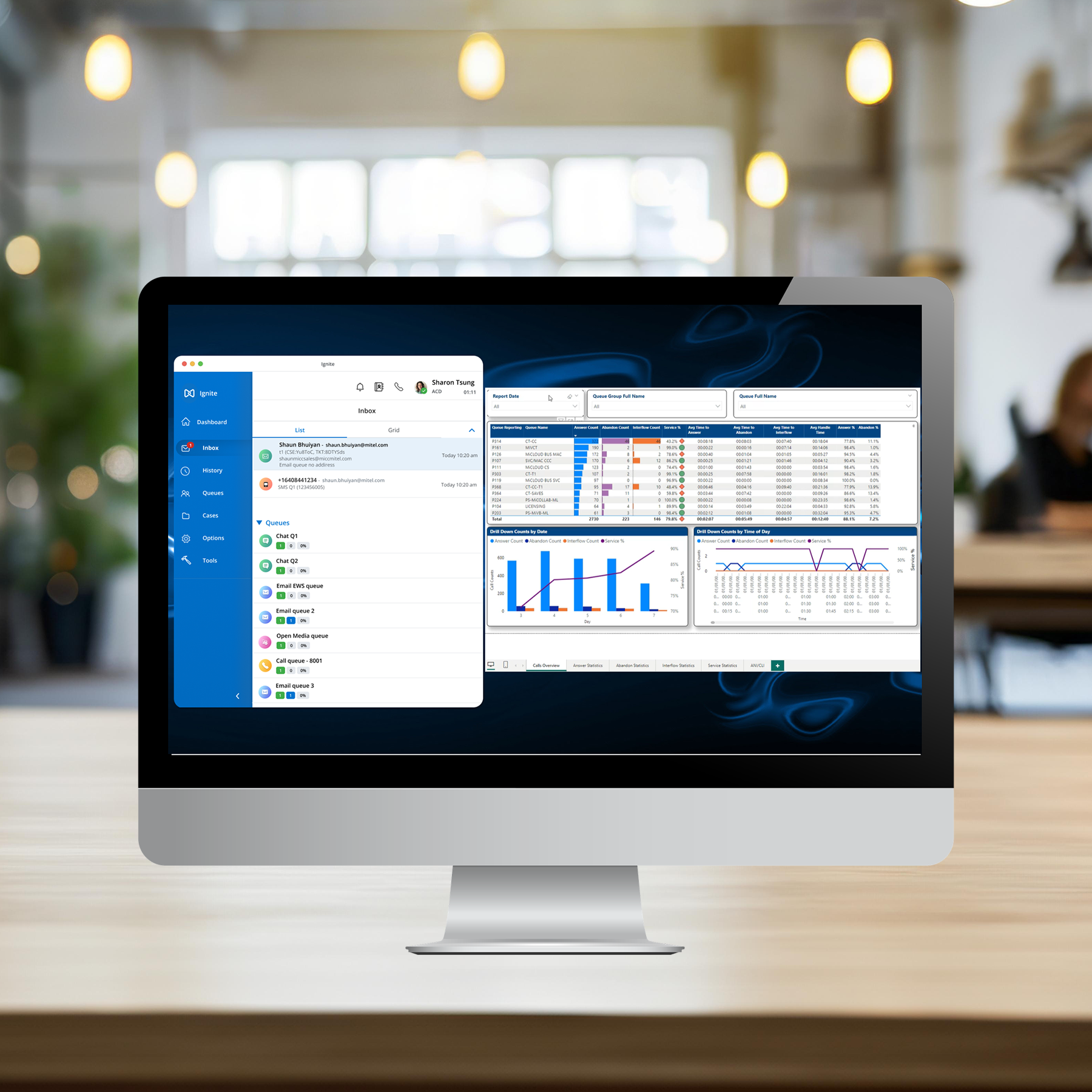 Mitel MiContact Centre On Monitor Screen